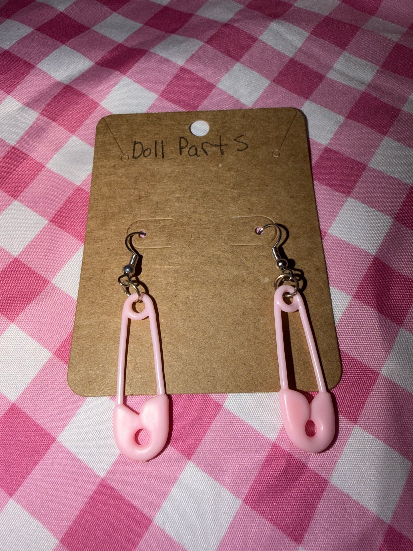 Pink safety pin earrings