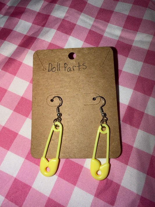 Yellow safety pin earrings
